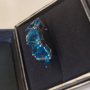 6 Carat Total Weight - Ocean Blue Quartz Platinum / 925 Sterling Silver Size 8